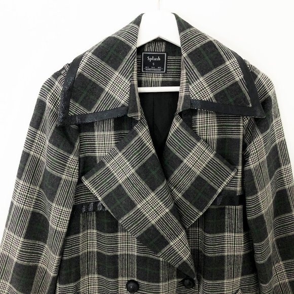 Vintage Black and Gray Plaid Trench Coat - Picture 5 of 8